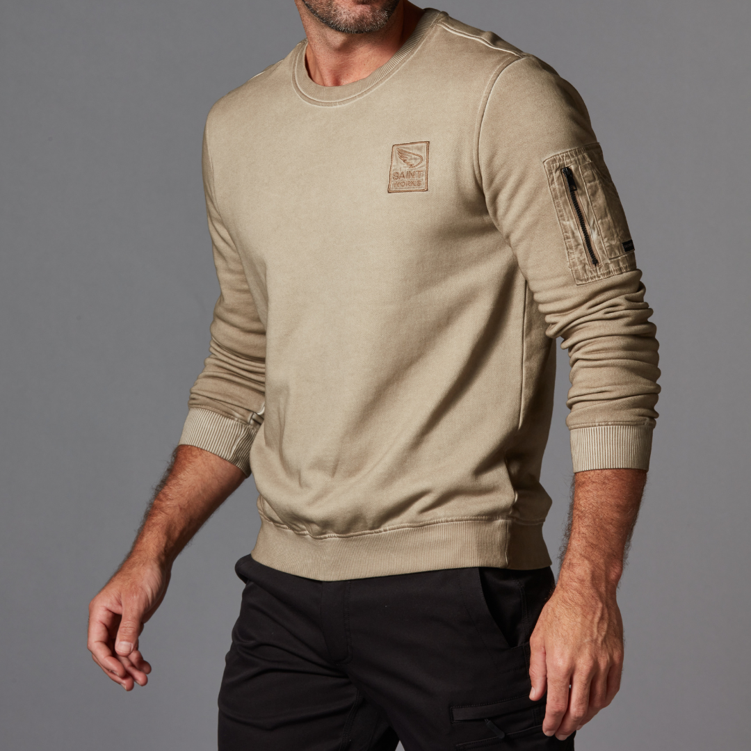 Vintage Fleece Wash Crew Sweat - Khaki