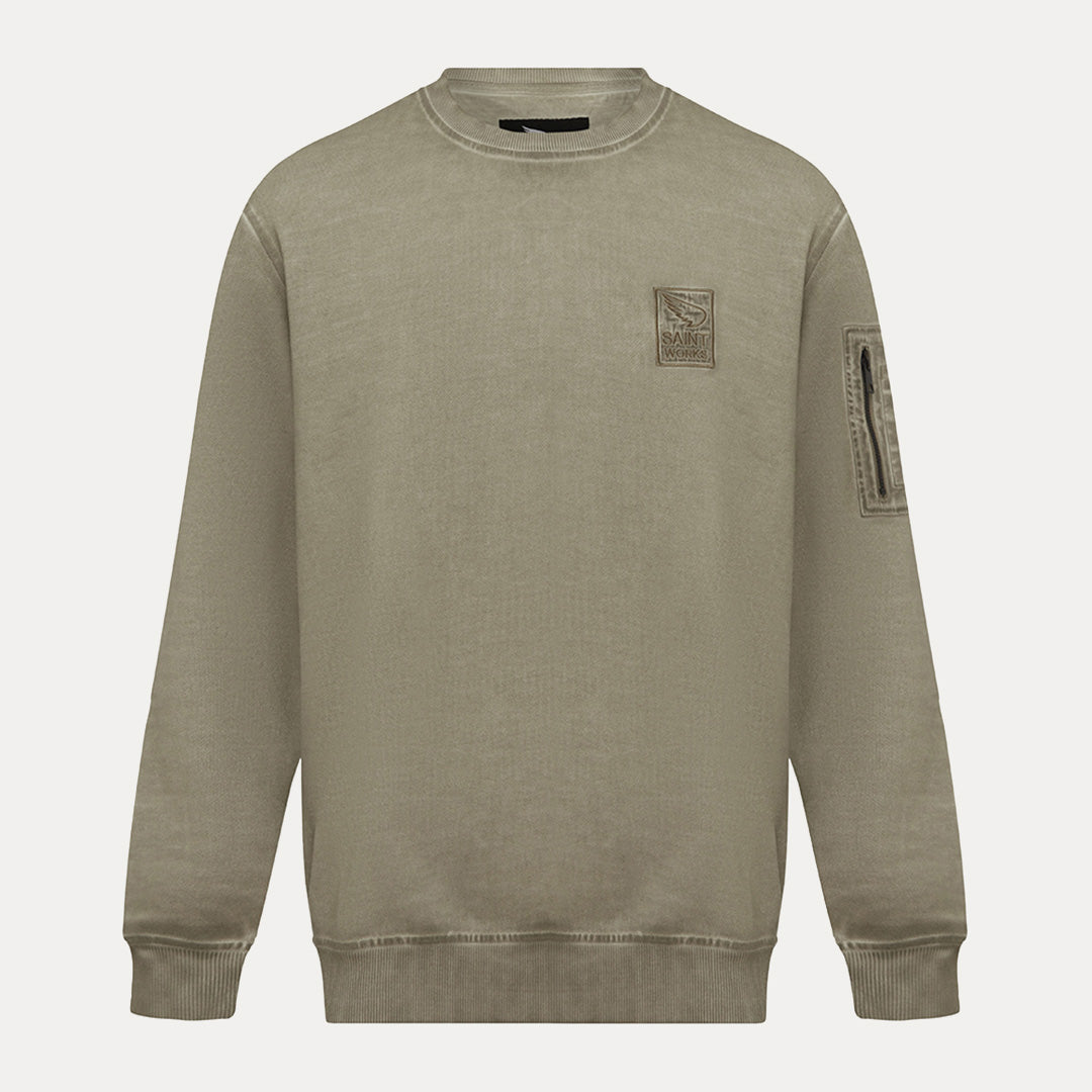 Vintage Fleece Wash Crew Sweat - Khaki
