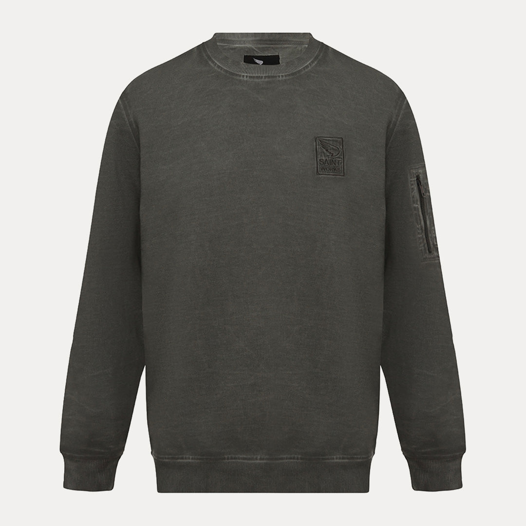 Vintage Fleece Wash Crew Sweat - Charcoal